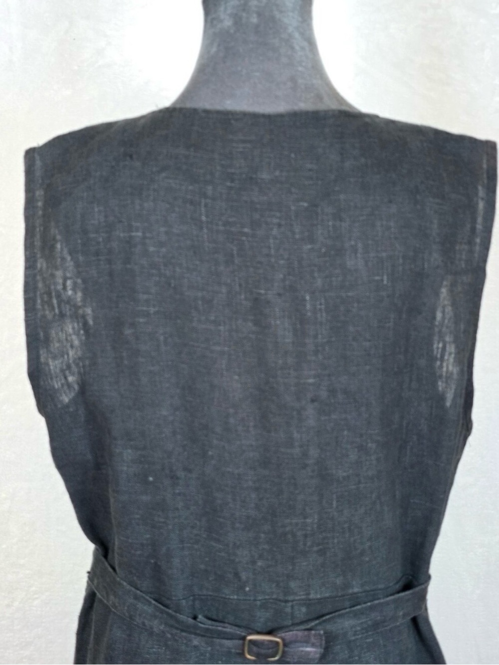 Vintage FLAX Jeanne Engelhart 100% Linen Grey Maxi Dress Button Front Pockets M - Picture 10 of 16